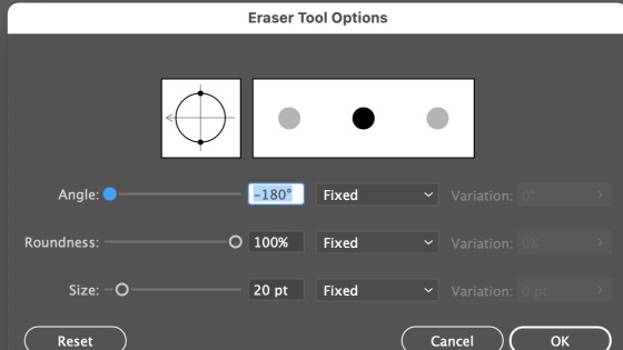 eraser tool panel
