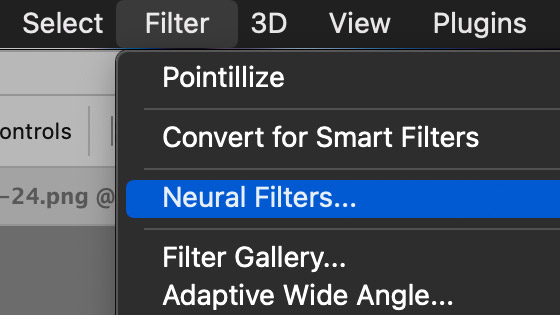 neural filters menu command