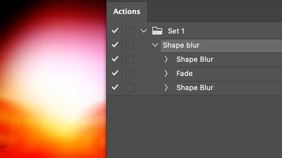 shape blur actions panel for playing back and recording all the steps to blur the image