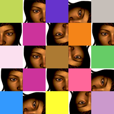 random color grid squares and image filled