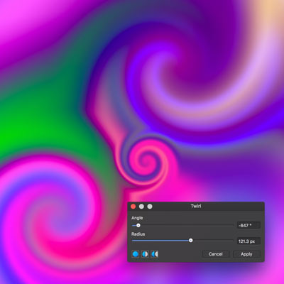 twirl filter and channels in Affinity Photo